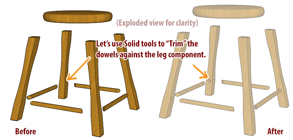 Using Solid tools to add holes to leg components