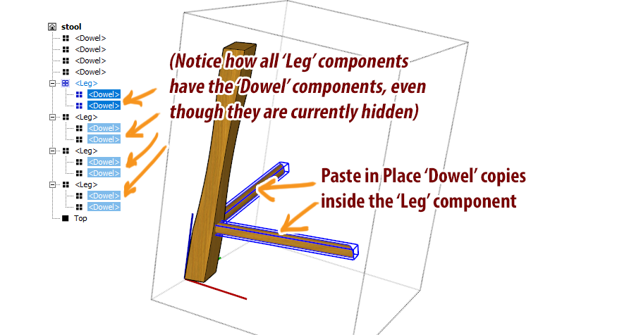 Paste dowels in component