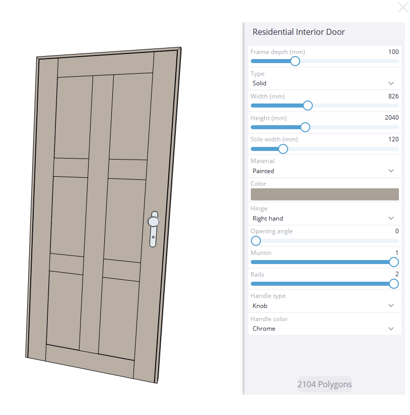 Live Component configuration menu on Residential Interior door.